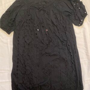 MI CHAEL Womens Embroidered Eyelet Off The Shoulder Dress Cotton Black Size M